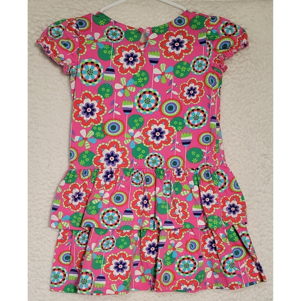 Hannah Andersson Girls Dress Sz 110 (US 5) Floral Short Sleeve 100% Cotton 1497